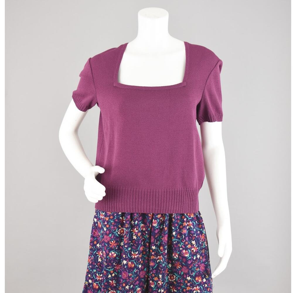 St. John Purple Short Sleeve Square Neck Top, Women's Medium